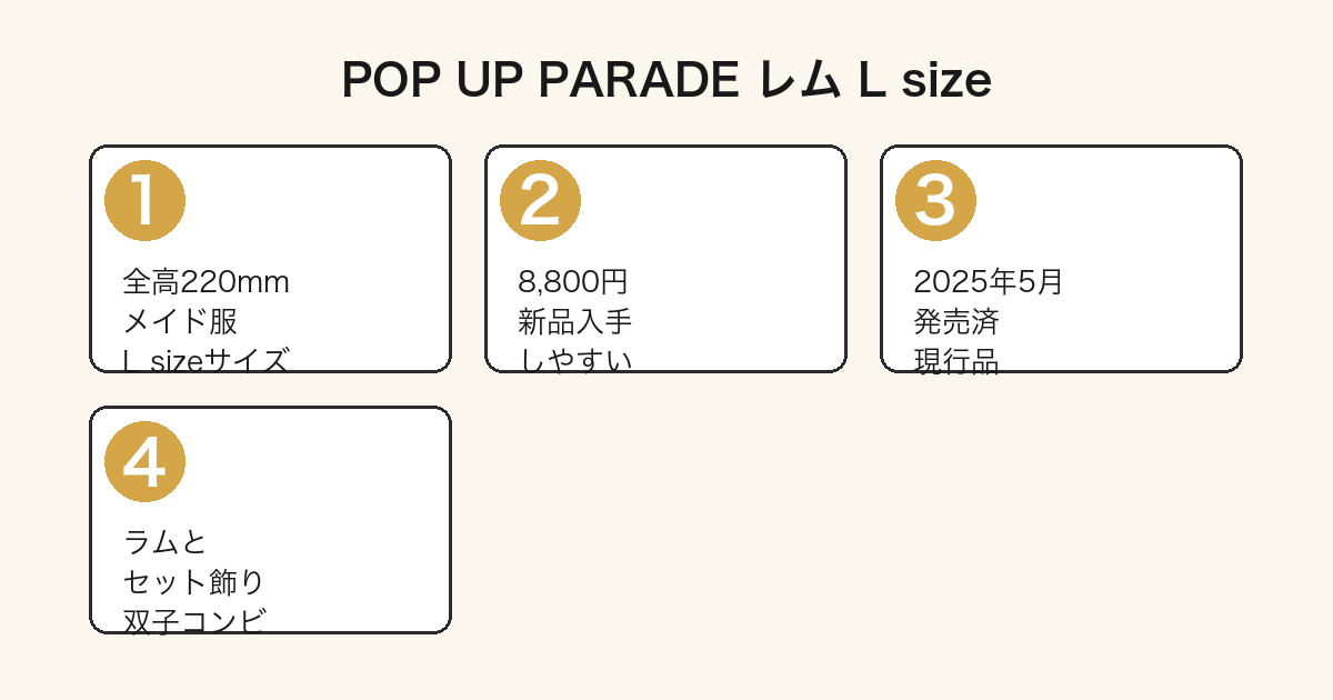 POP UP PARADE レム L sizeの特徴(全高・価格・発売・ラムとセット情報)