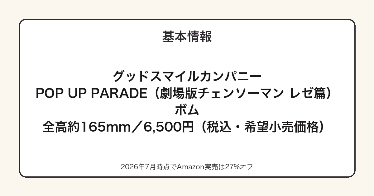 POP UP PARADEボムの基本スペック