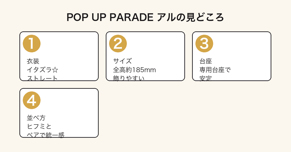 POP UP PARADE アルの見どころ(衣装・サイズ・台座・並べ方)